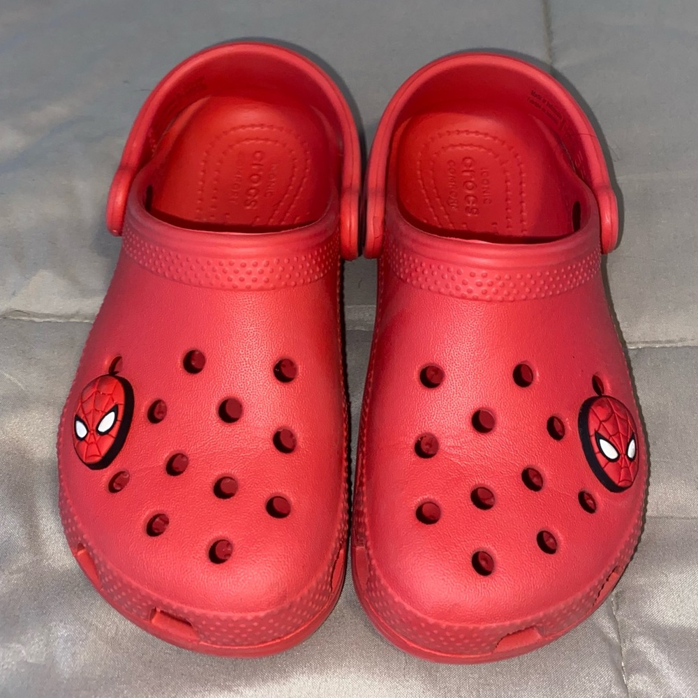 Kids Red Crocs with spider-man charms